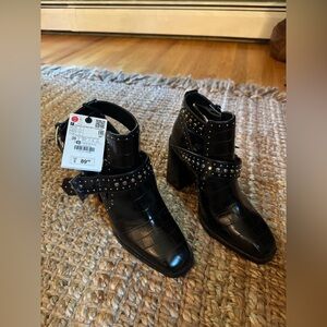 NWT Black Zara Studded Ankle Boots